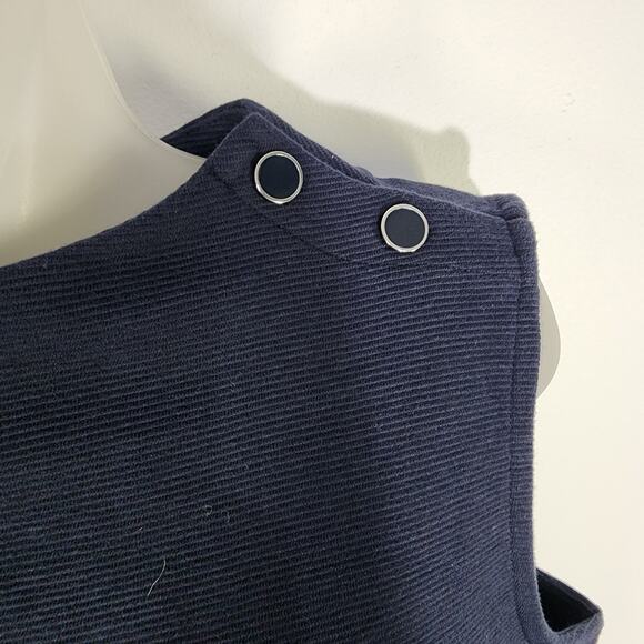 Talbots Womens High Neck Button Shoulder Top Small Navy Blue Ribbed Sleeveless - Picture 6 of 8